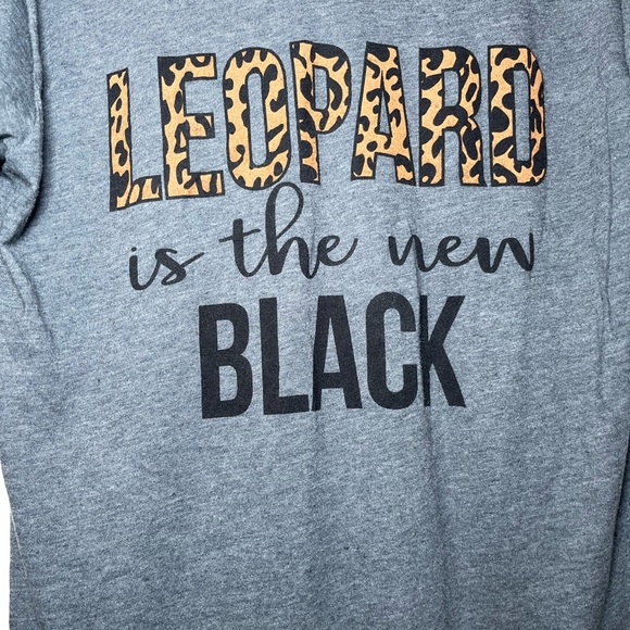 Tultex Grey V-Neck Women’s Shirt with Leopard Print Graphic - Picture 4 of 8